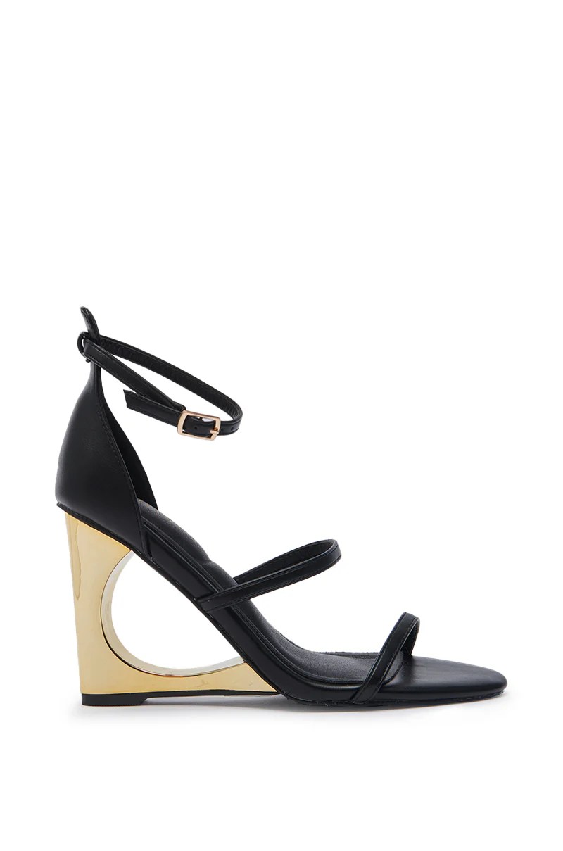 AZALEA WANG AYYAR BLACK GOLD WEDGE HEEL SANDAL - Image 4