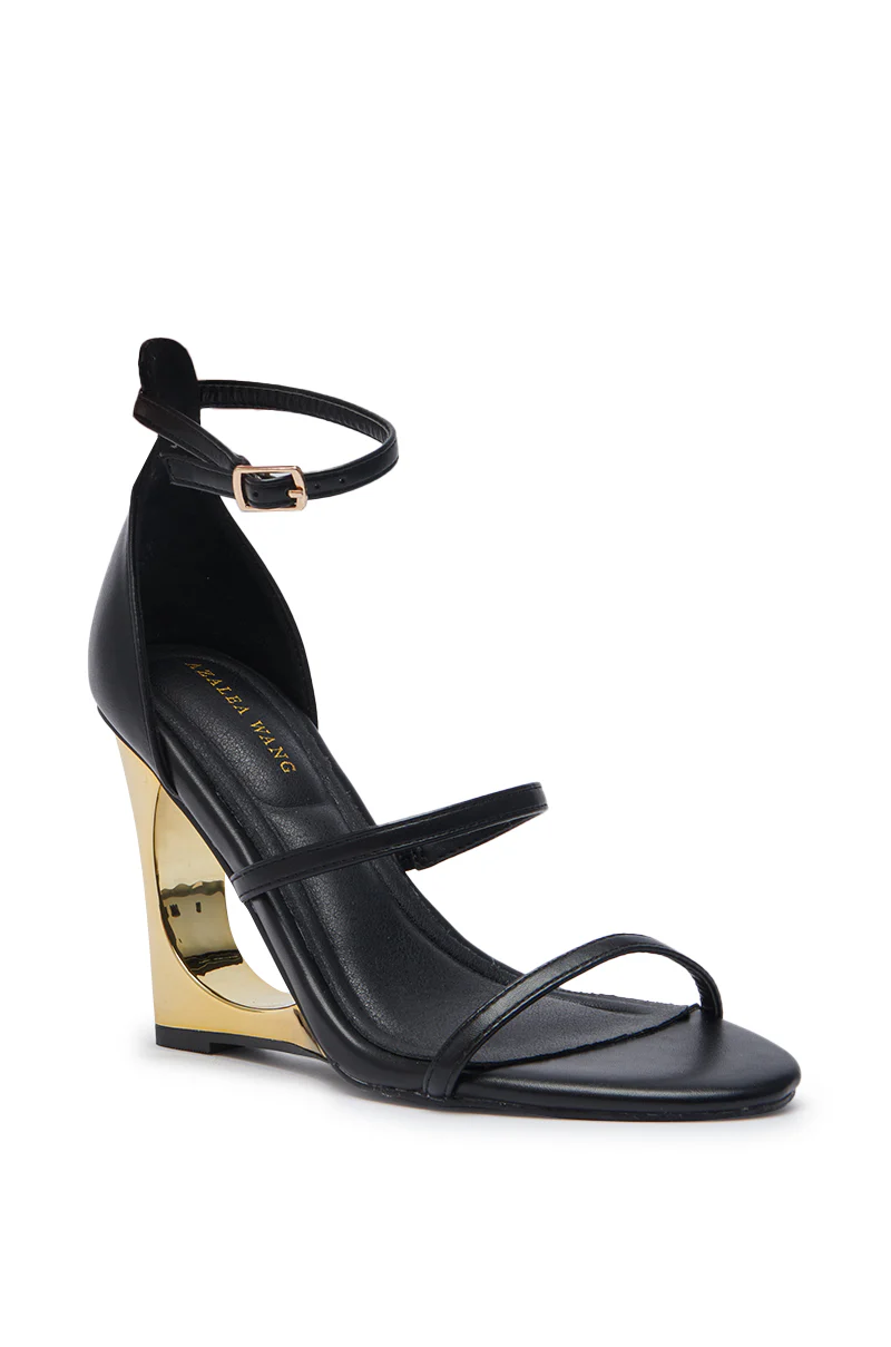 AZALEA WANG AYYAR BLACK GOLD WEDGE HEEL SANDAL - Image 5