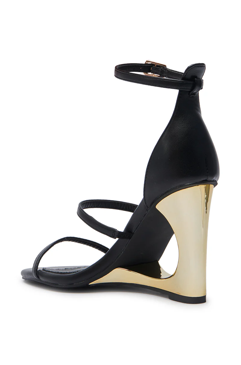 AZALEA WANG AYYAR BLACK GOLD WEDGE HEEL SANDAL - Image 6