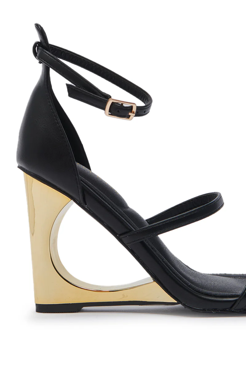 AZALEA WANG AYYAR BLACK GOLD WEDGE HEEL SANDAL - Image 7