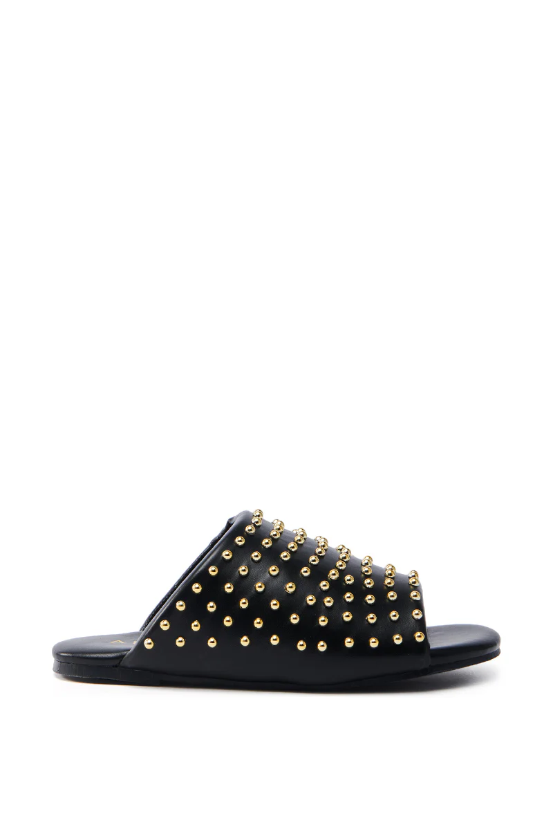 AKIRA  BAGGER STUDDED SLIP ON SANDAL IN BLACK - Image 2