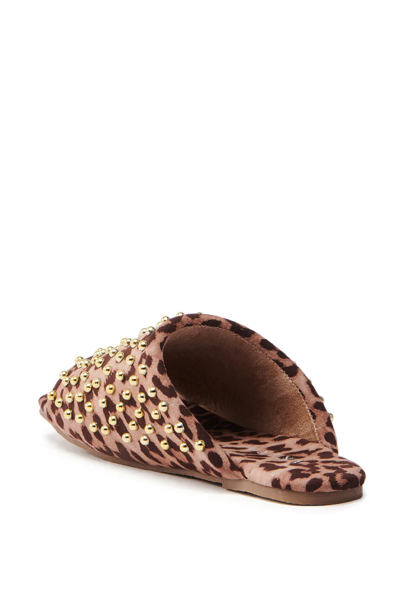 AKIRA BAGGER STUDDED SLIP ON SANDAL IN LEOPARD - Image 4