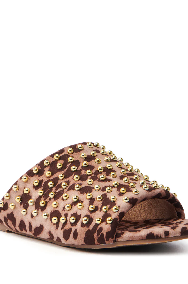AKIRA BAGGER STUDDED SLIP ON SANDAL IN LEOPARD - Image 5