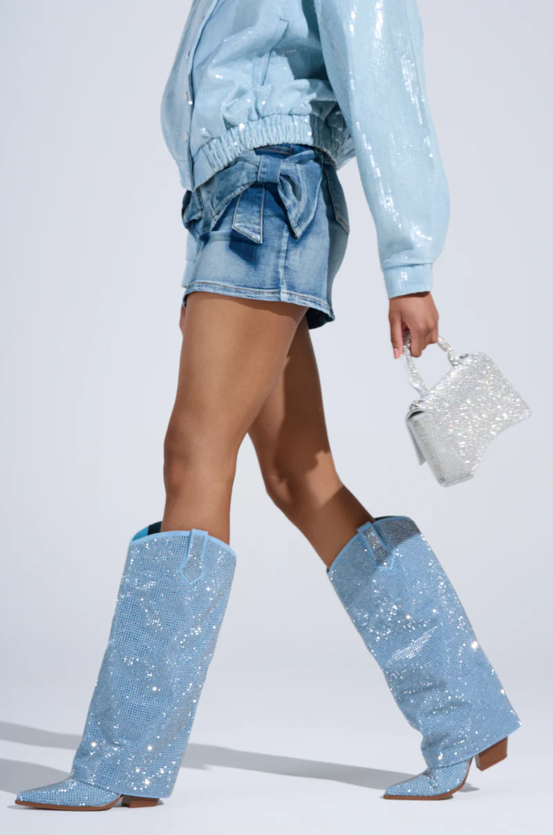AZALEA WANG BANIAN DENIM WESTERN RHINESTONE BOOT - Image 3