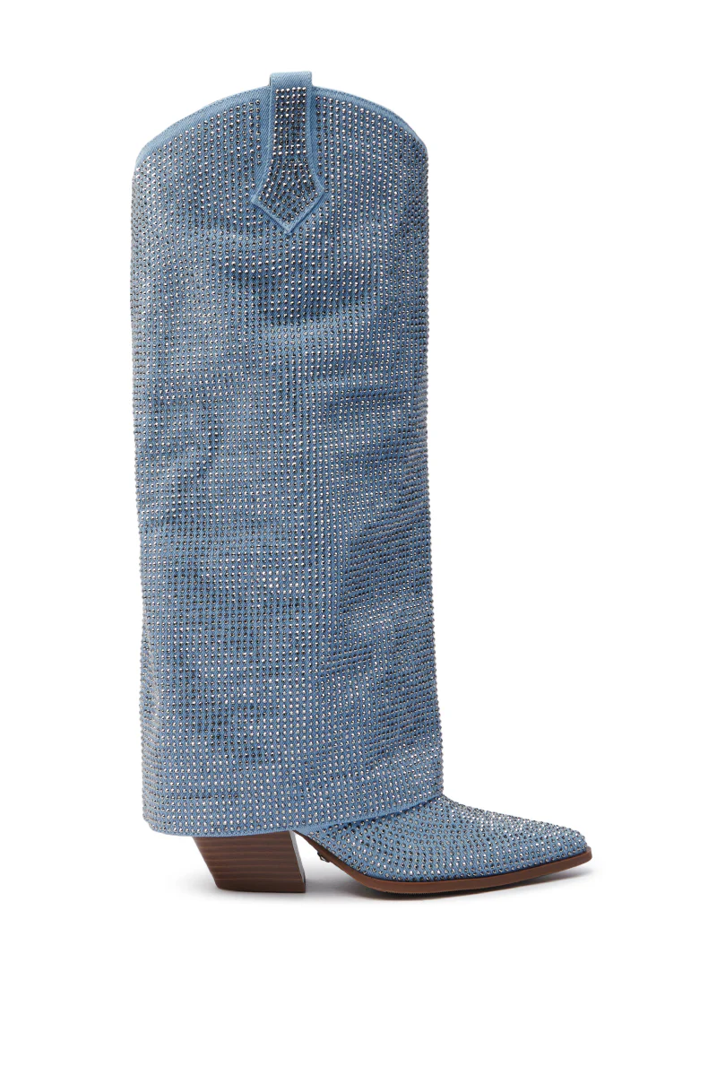 AZALEA WANG BANIAN DENIM WESTERN RHINESTONE BOOT - Image 7