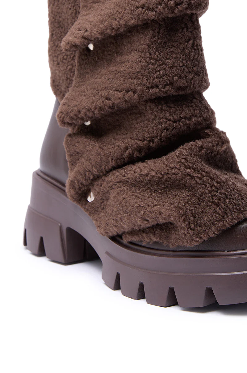 AZALEA WANG BEHATI BROWN SHERPA BOOTIE WITH SNAP DETAIL - Image 10