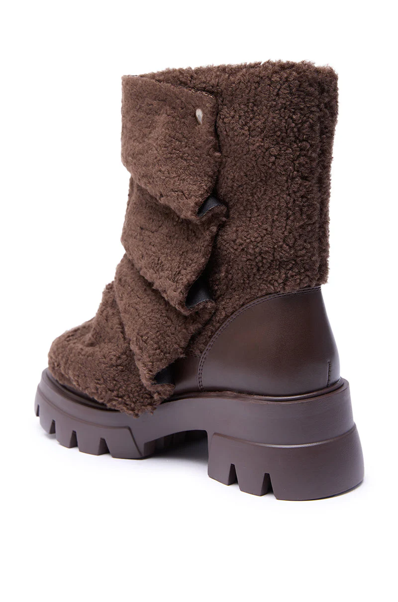 AZALEA WANG BEHATI BROWN SHERPA BOOTIE WITH SNAP DETAIL - Image 8
