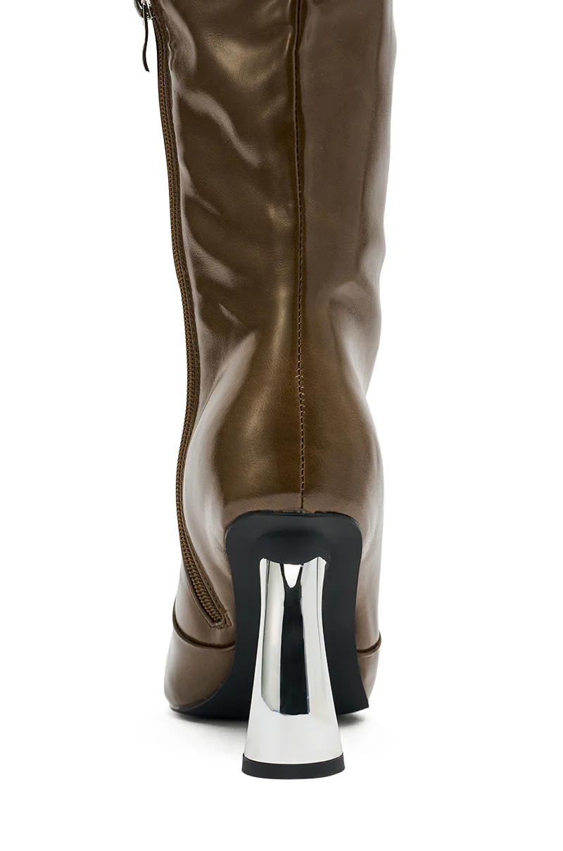 AZALEA WANG BEHRAM OLIVE CURVED CHUNKY HEEL KNEE HIGH BOOT - Image 7