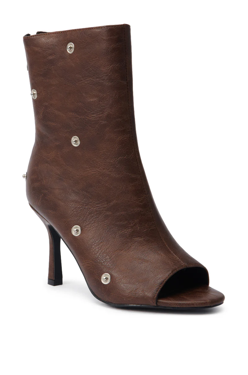 AZALEA WANG BIRD SONG BROWN SNAP DETAIL OPEN TOE BOOTIE - Image 5