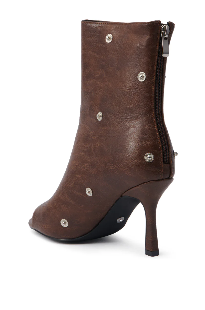 AZALEA WANG BIRD SONG BROWN SNAP DETAIL OPEN TOE BOOTIE - Image 7