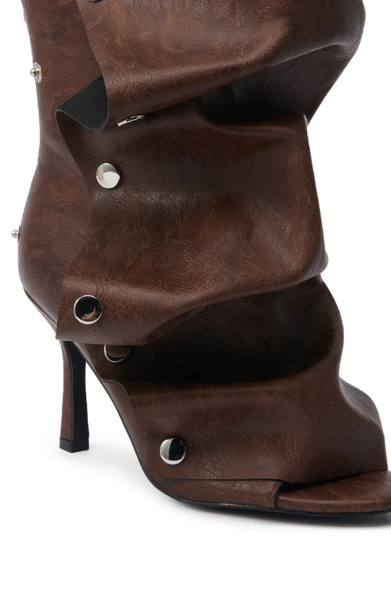 AZALEA WANG BIRD SONG BROWN SNAP DETAIL OPEN TOE BOOTIE - Image 8