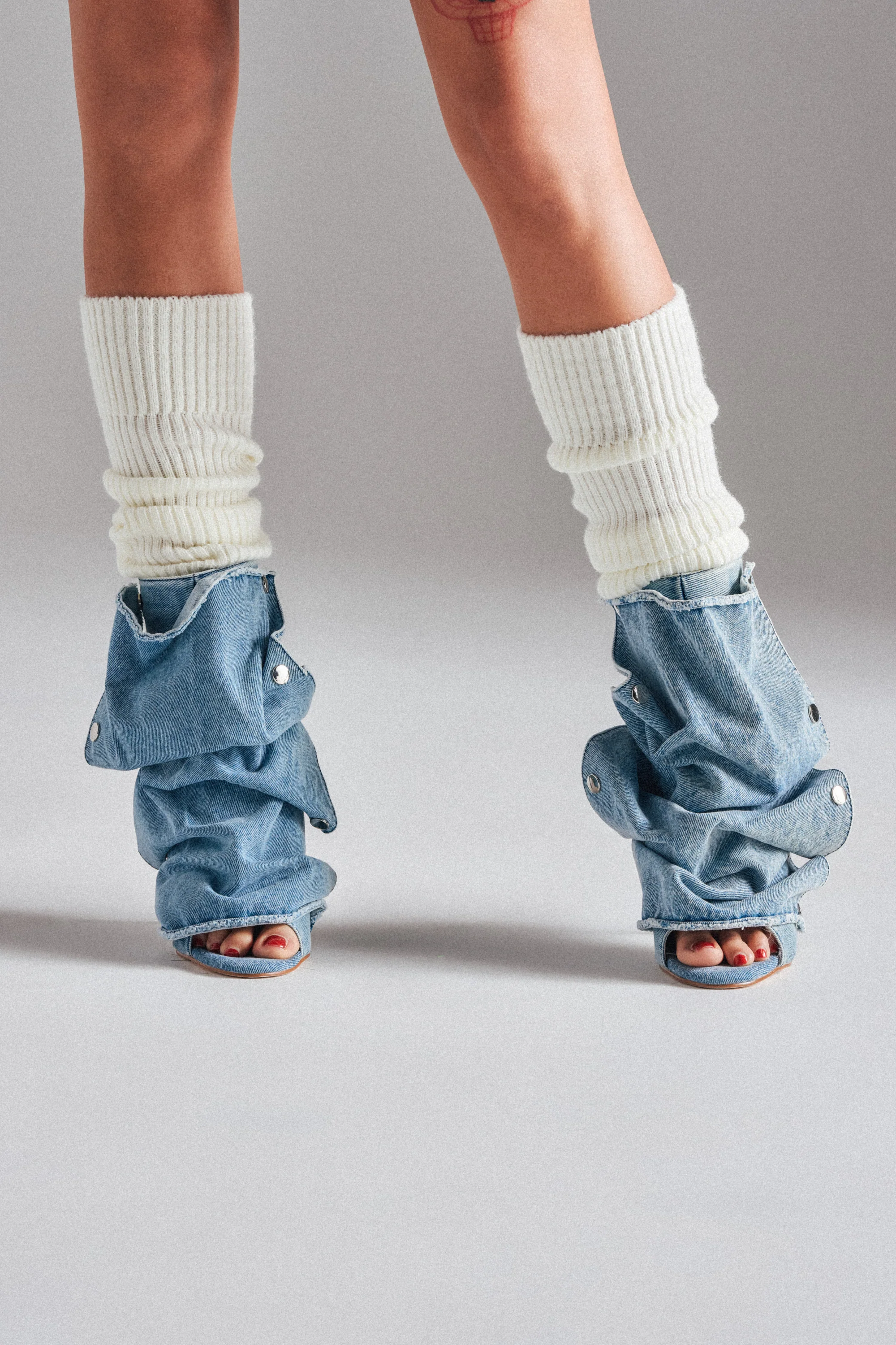 AZALEA WANG BIRD SONG DENIM OPEN TOE SNAP BOOTIE - Image 2