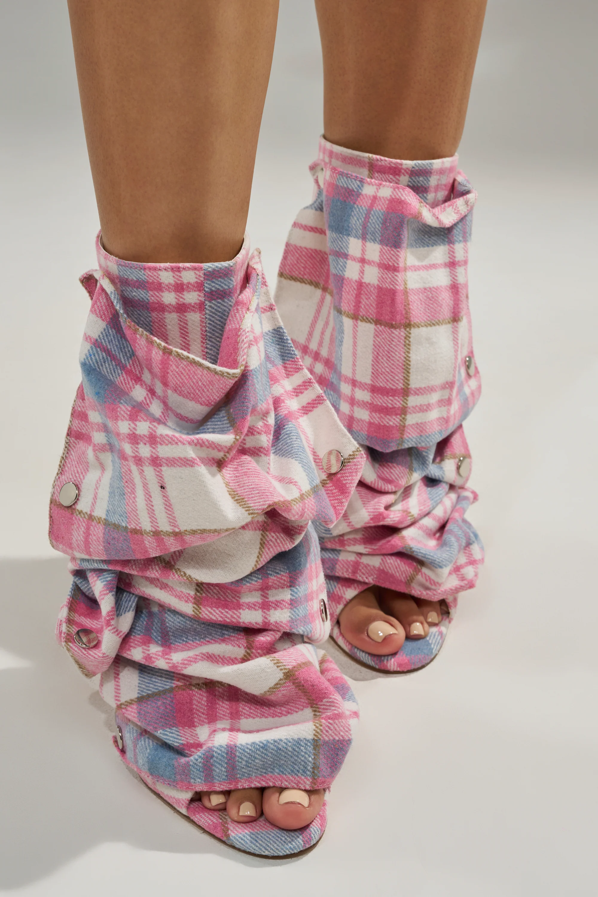 AZALEA WANG BIRD SONG PINK PLAID MULTI OPEN TOE SNAP BOOTIE - Image 3