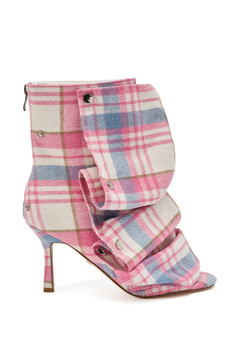 AZALEA WANG BIRD SONG PINK PLAID MULTI OPEN TOE SNAP BOOTIE - Image 7