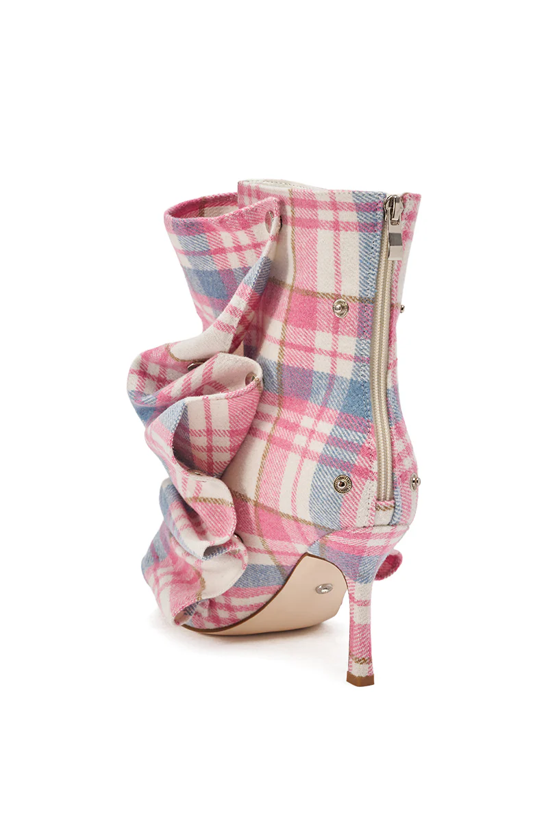 AZALEA WANG BIRD SONG PINK PLAID MULTI OPEN TOE SNAP BOOTIE - Image 9