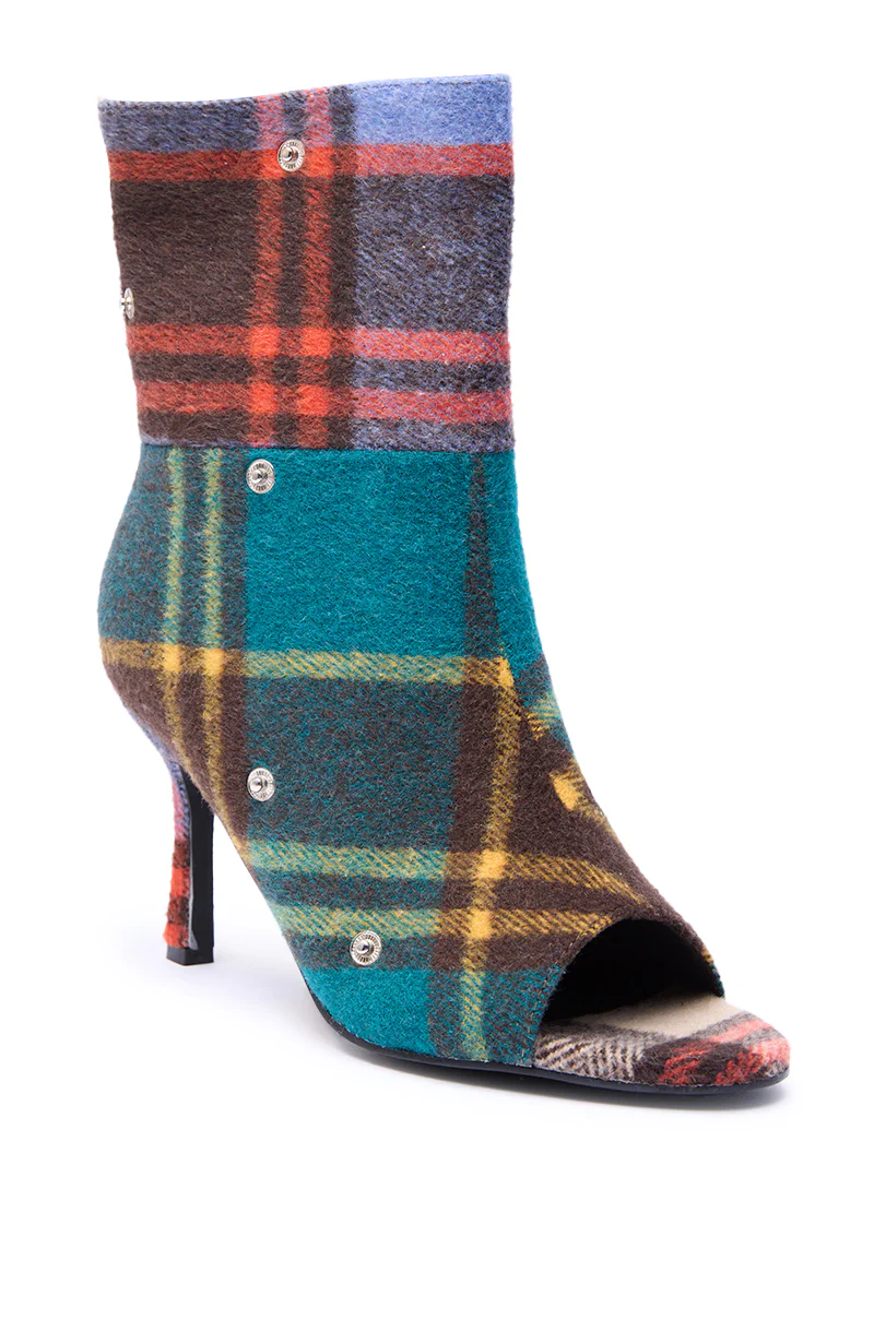 AZALEA WANG BIRD SONG PLAID MULTI OPEN TOE SNAP BOOTIE - Image 10