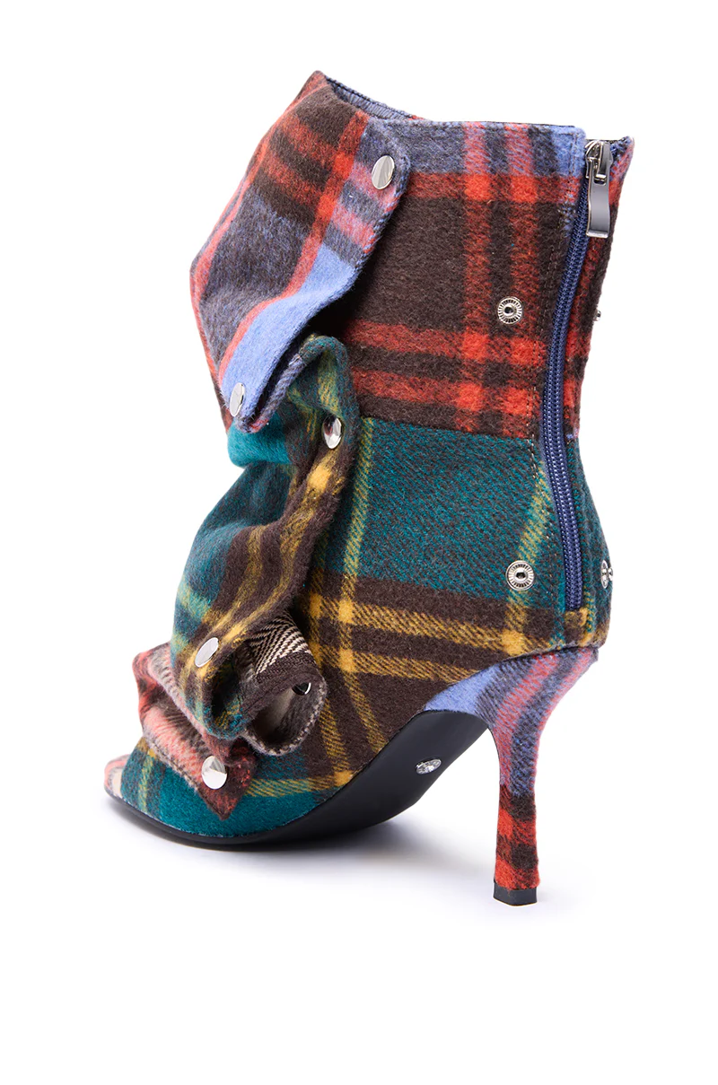 AZALEA WANG BIRD SONG PLAID MULTI OPEN TOE SNAP BOOTIE - Image 11