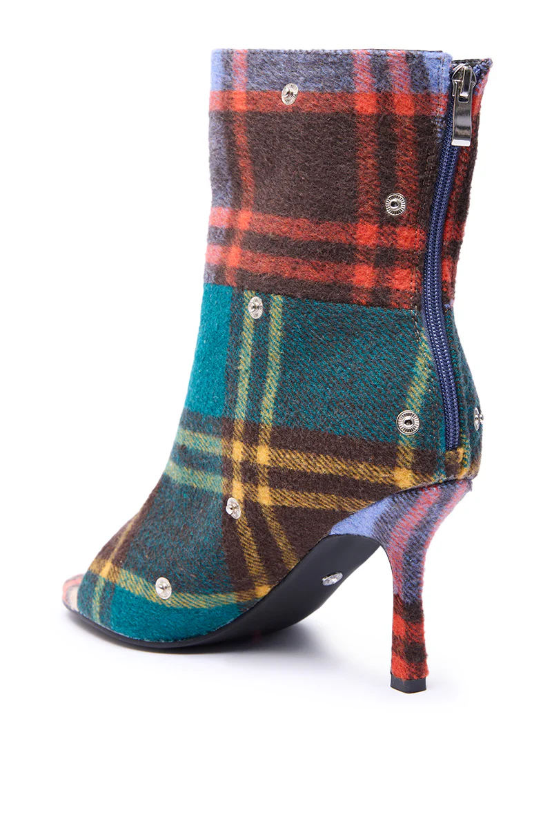 AZALEA WANG BIRD SONG PLAID MULTI OPEN TOE SNAP BOOTIE - Image 12