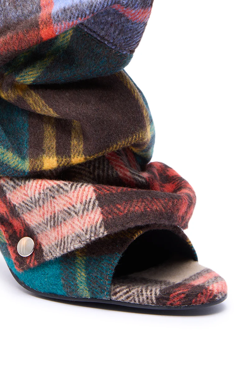 AZALEA WANG BIRD SONG PLAID MULTI OPEN TOE SNAP BOOTIE - Image 13