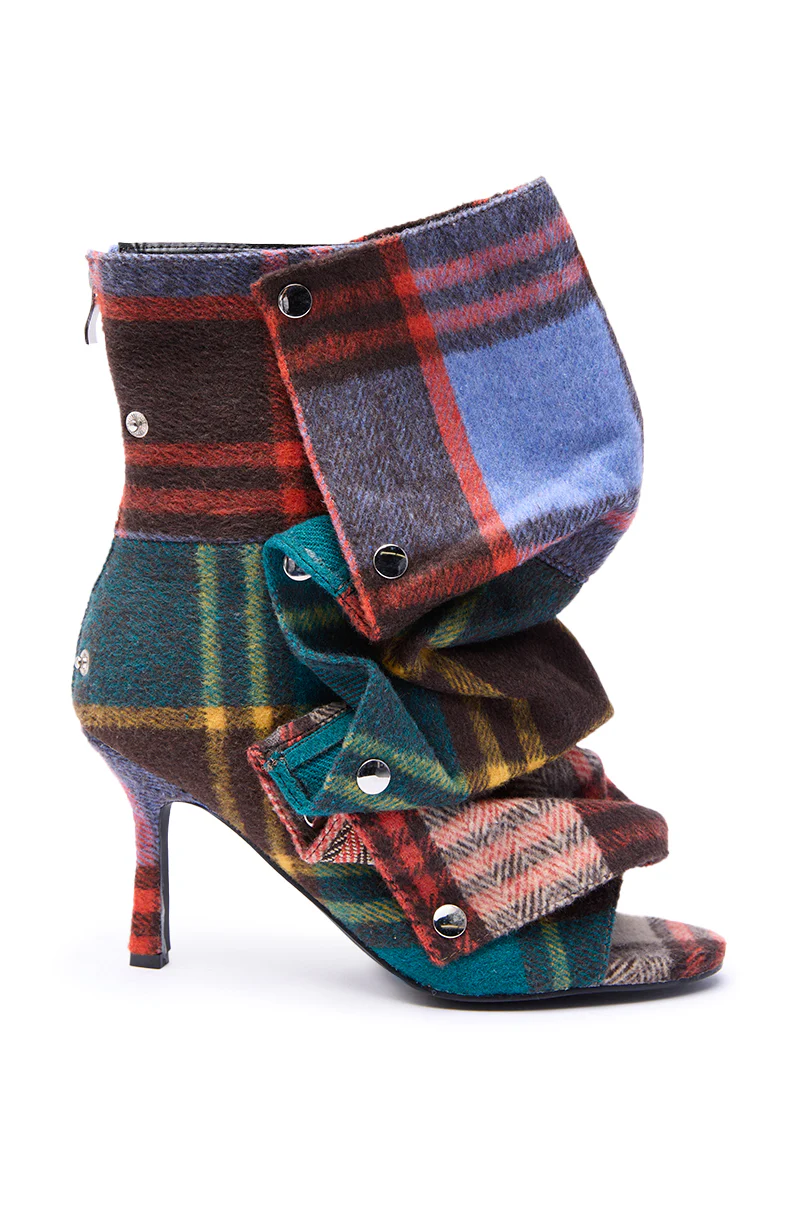 AZALEA WANG BIRD SONG PLAID MULTI OPEN TOE SNAP BOOTIE - Image 7