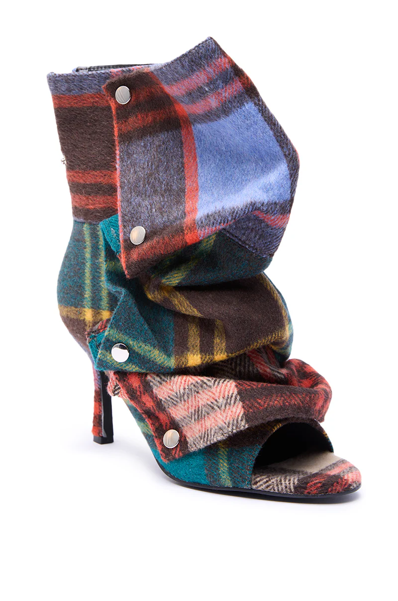 AZALEA WANG BIRD SONG PLAID MULTI OPEN TOE SNAP BOOTIE - Image 9