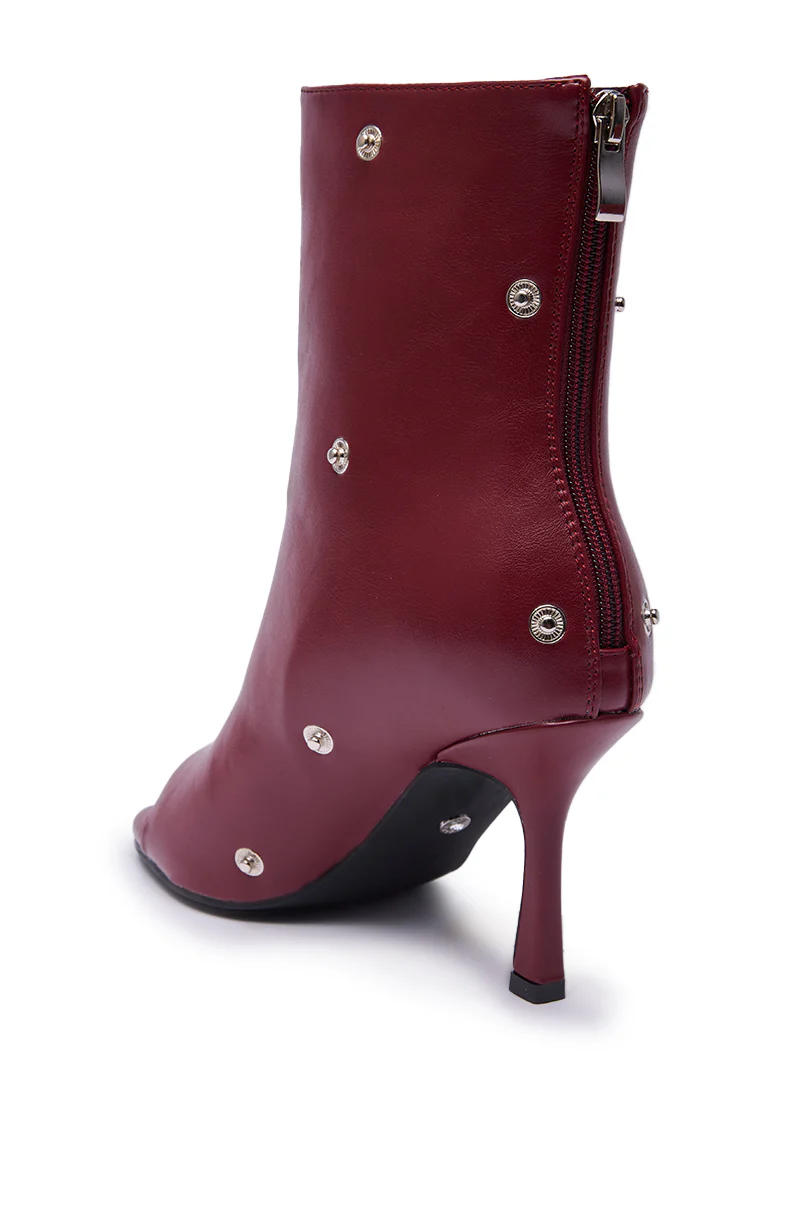 AZALEA WANG BIRDSONG BURGUNDY SNAP OPEN TOE STILETTO BOOTIE - Image 10