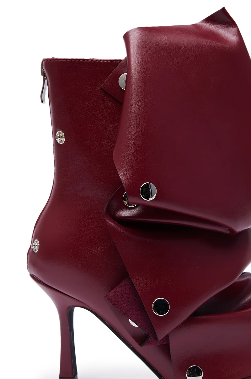AZALEA WANG BIRDSONG BURGUNDY SNAP OPEN TOE STILETTO BOOTIE - Image 11