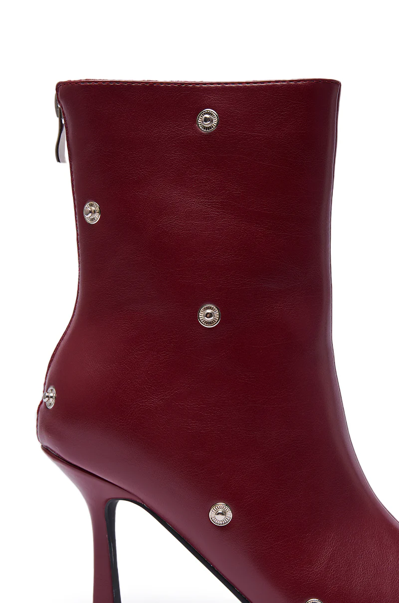 AZALEA WANG BIRDSONG BURGUNDY SNAP OPEN TOE STILETTO BOOTIE - Image 12
