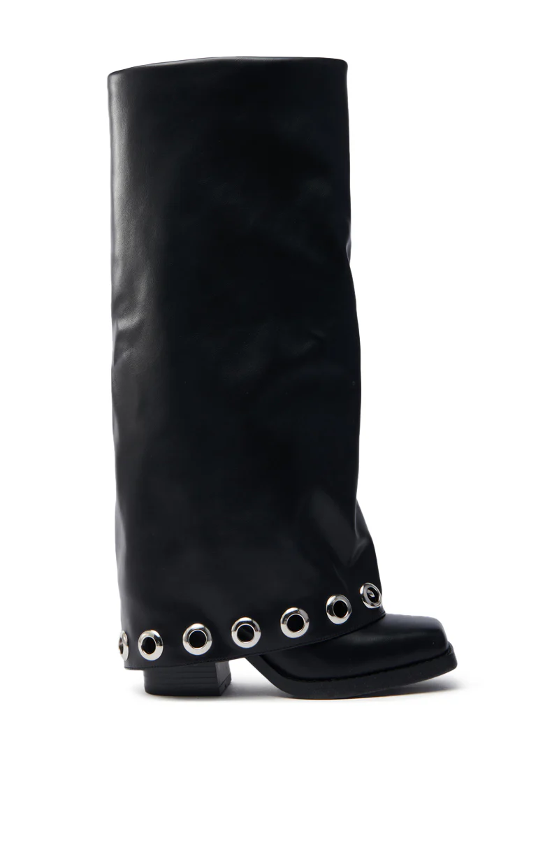 AZALEA WANG BLACK FOLD OVER CHUNKY BOOT - Image 5