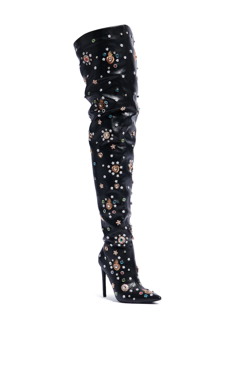 AZALEA WANG BOBEE BLACK EMBELLISHED BOOT - Image 4