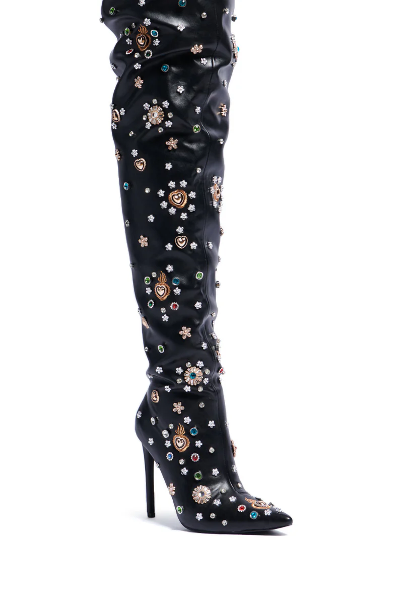 AZALEA WANG BOBEE BLACK EMBELLISHED BOOT - Image 6
