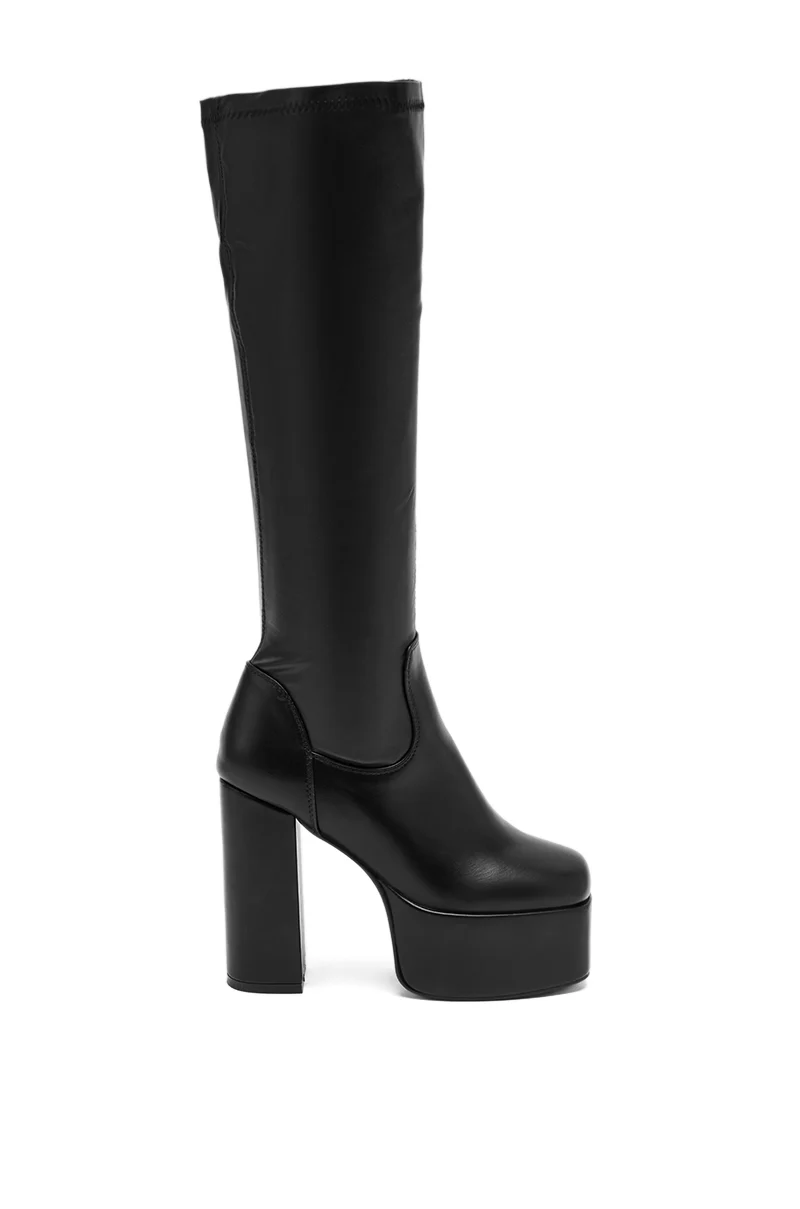 AZALEA WANG BOMBON BLACK STRETCH PU CHUNKY BOOT - Image 3