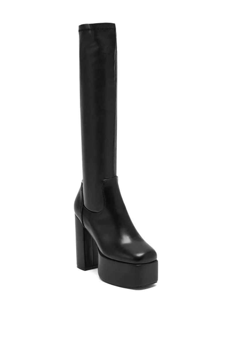 AZALEA WANG BOMBON BLACK STRETCH PU CHUNKY BOOT - Image 4