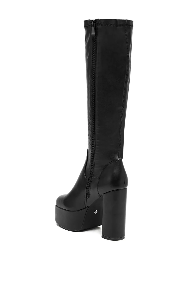 AZALEA WANG BOMBON BLACK STRETCH PU CHUNKY BOOT - Image 5