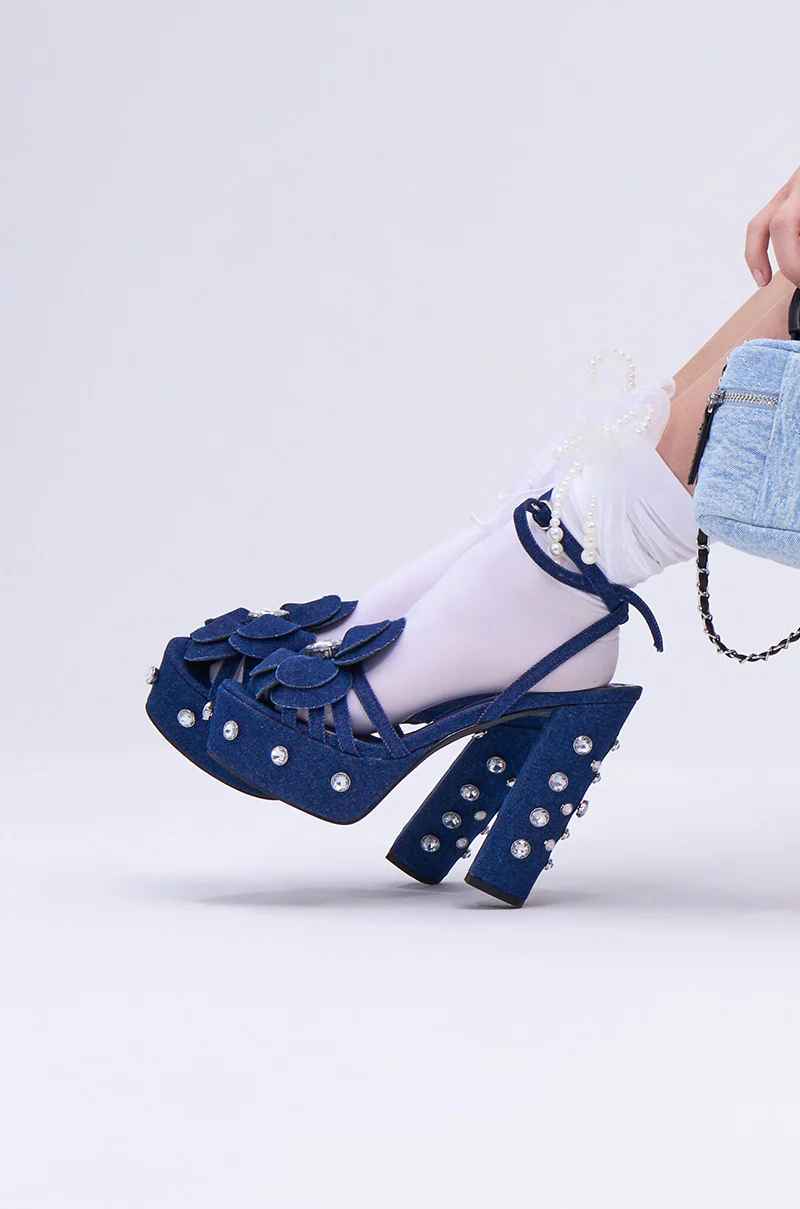 AZALEA WANG BOTTLER DENIM WITH RHINESTONE SANDAL - Image 2