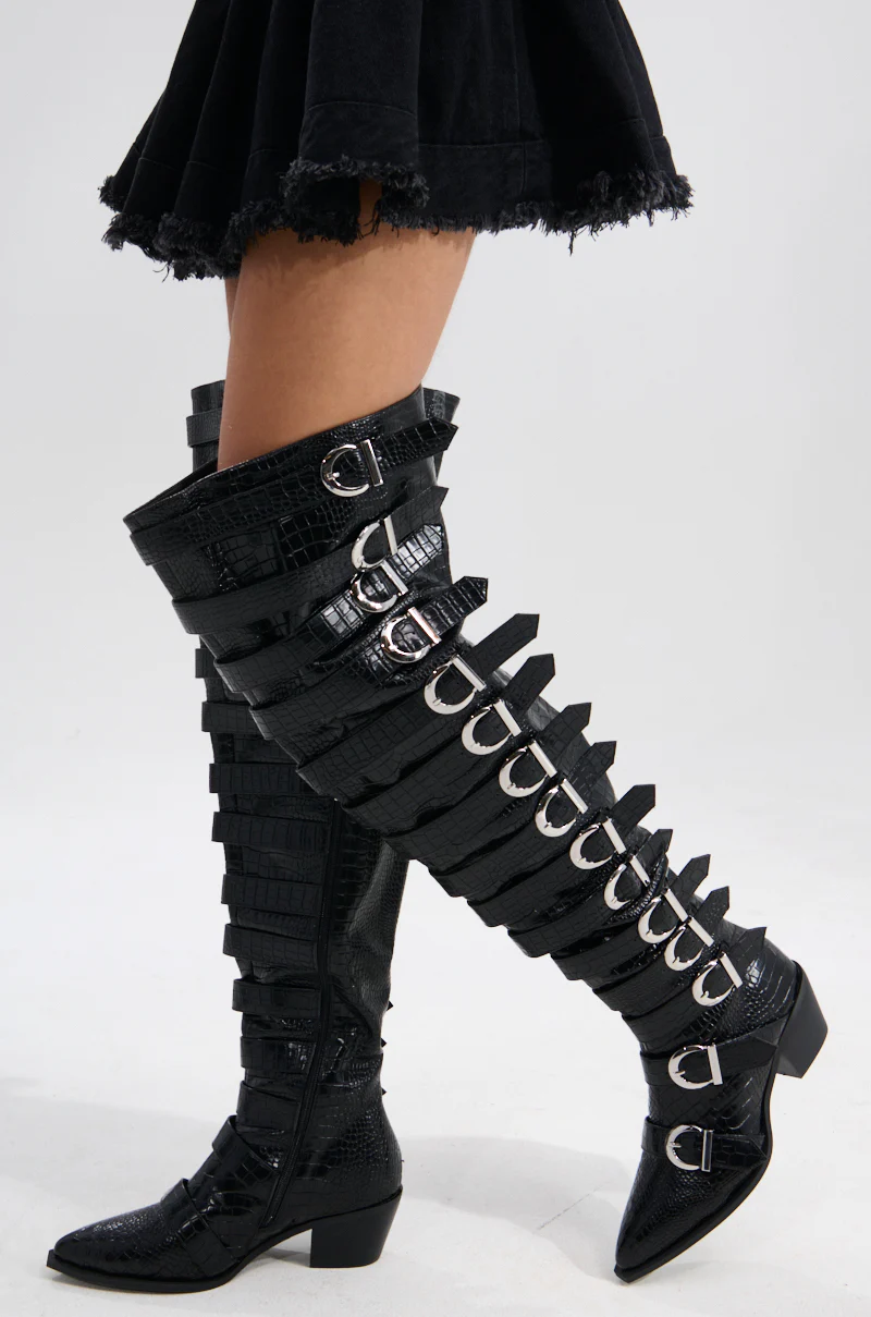 AZALEA WANG BRAULIA BLACK CROC WESTERN BOOT - Image 3