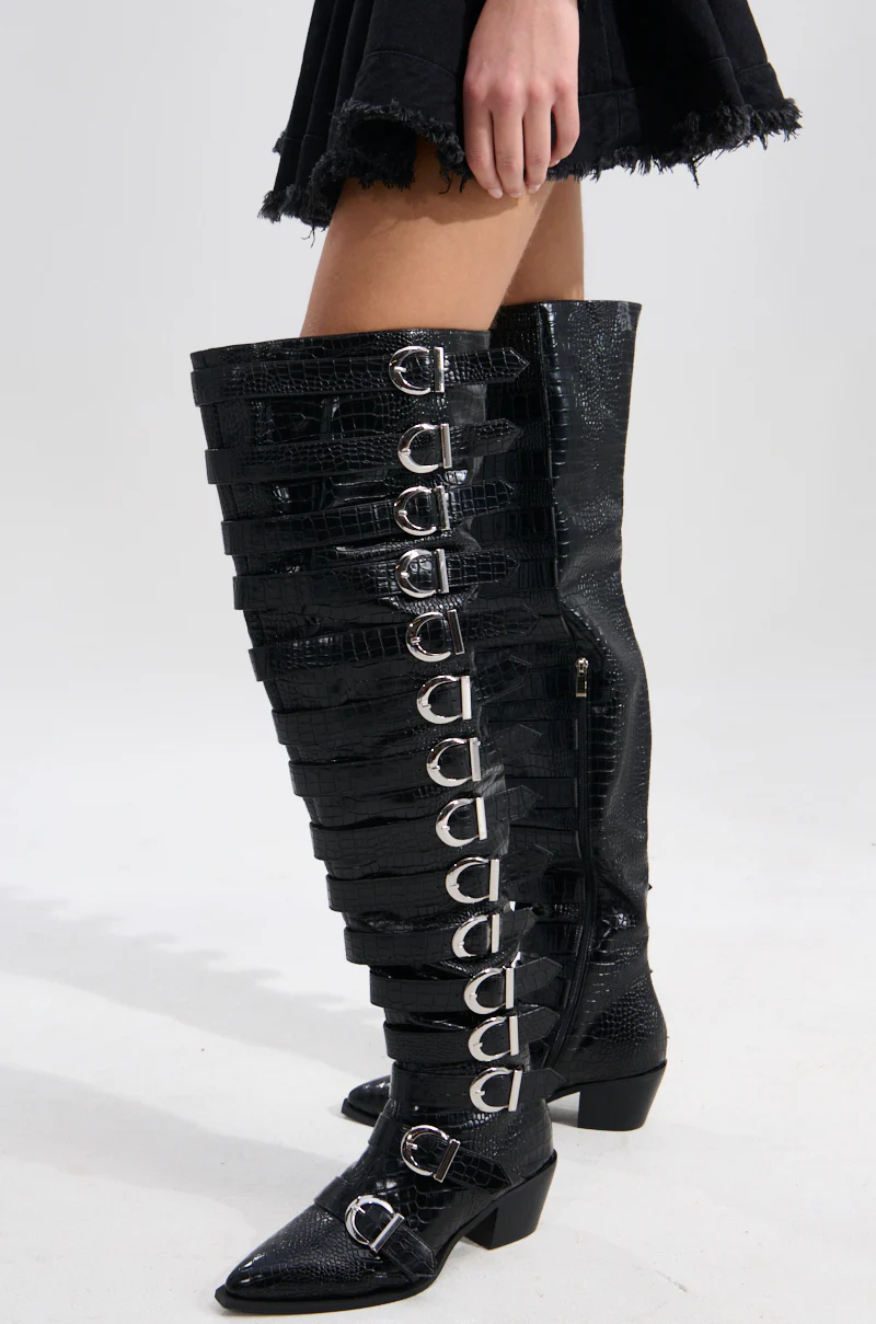 AZALEA WANG BRAULIA BLACK CROC WESTERN BOOT - Image 4
