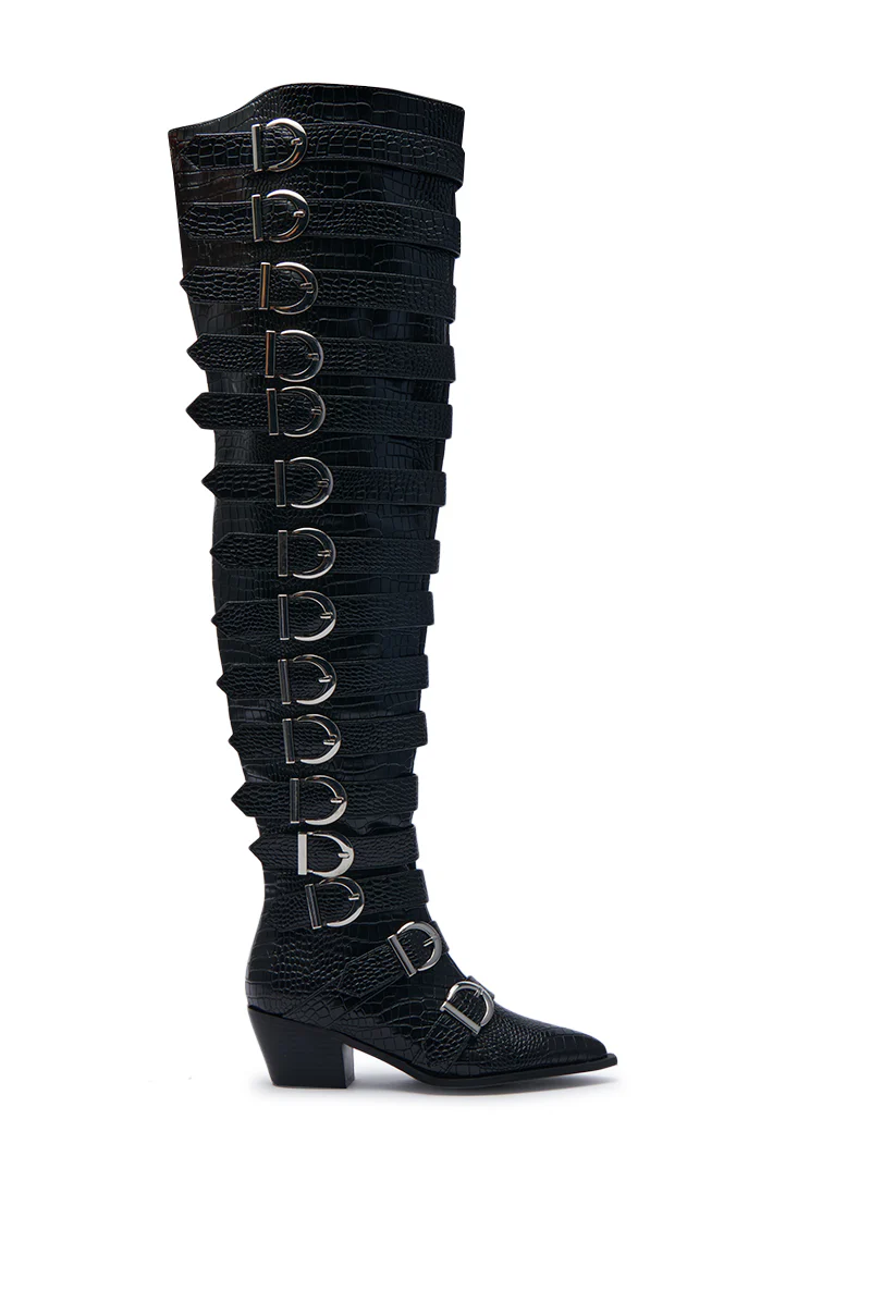AZALEA WANG BRAULIA BLACK CROC WESTERN BOOT - Image 7