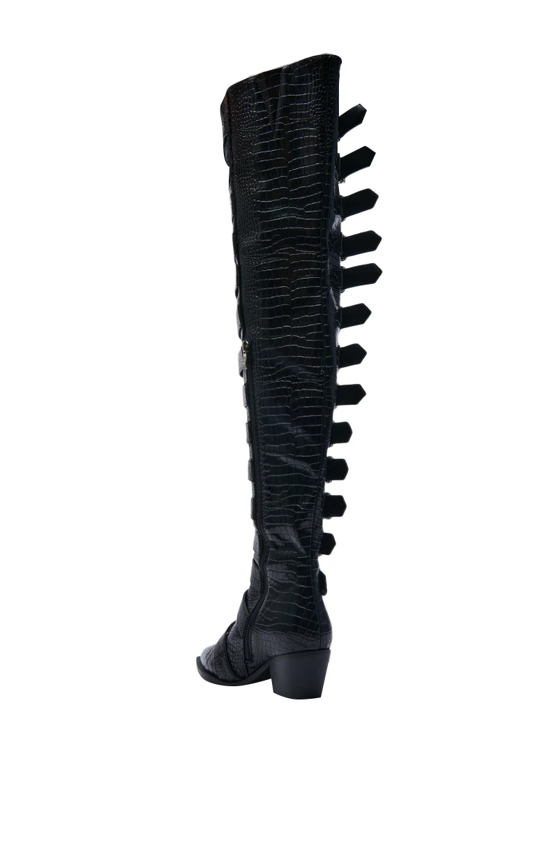AZALEA WANG BRAULIA BLACK CROC WESTERN BOOT - Image 9