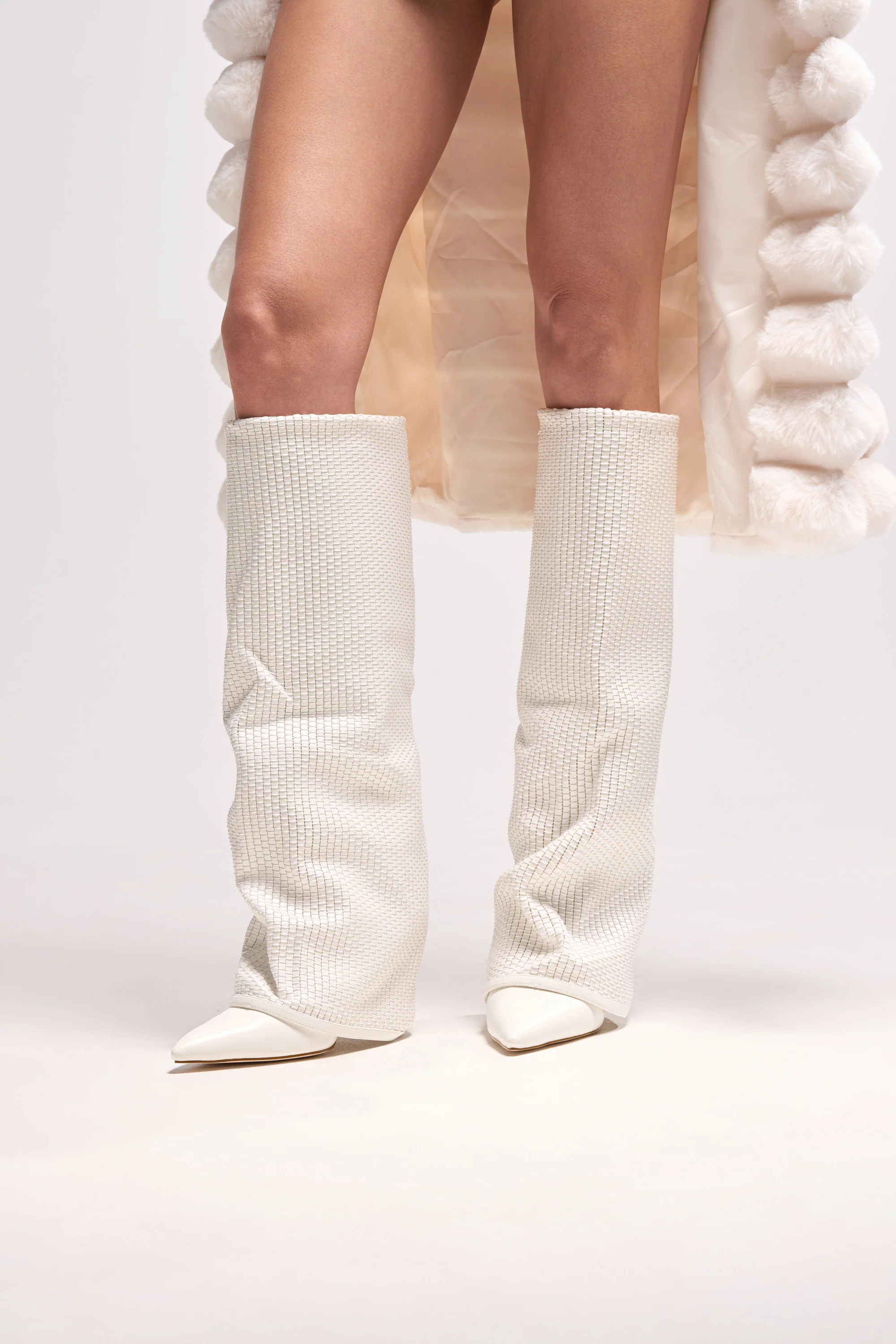 AZALEA WANG BRETANGE WOVEN PU FOLD OVER BOOT IN WHITE - Image 2