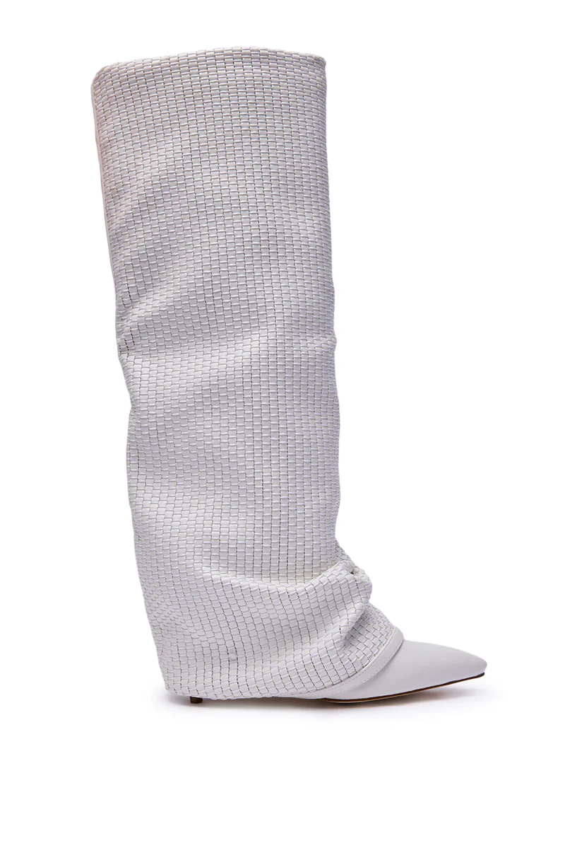 AZALEA WANG BRETANGE WOVEN PU FOLD OVER BOOT IN WHITE - Image 6