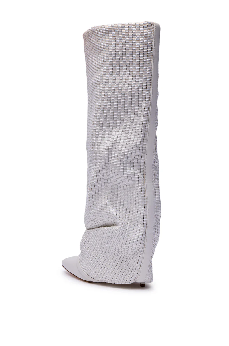 AZALEA WANG BRETANGE WOVEN PU FOLD OVER BOOT IN WHITE - Image 8