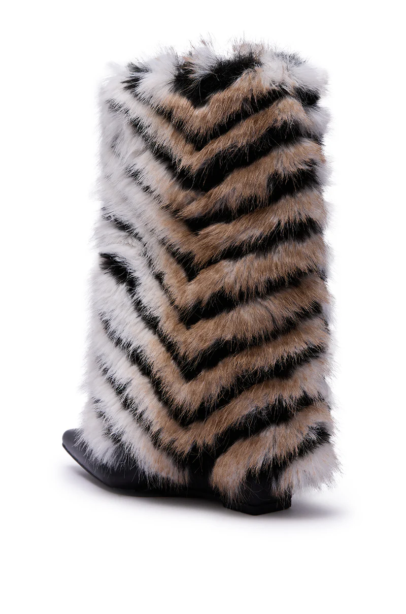 AZALEA WANG BRIENNE BLACK FUR HIDDEN WEDGE BOOTIE - Image 6