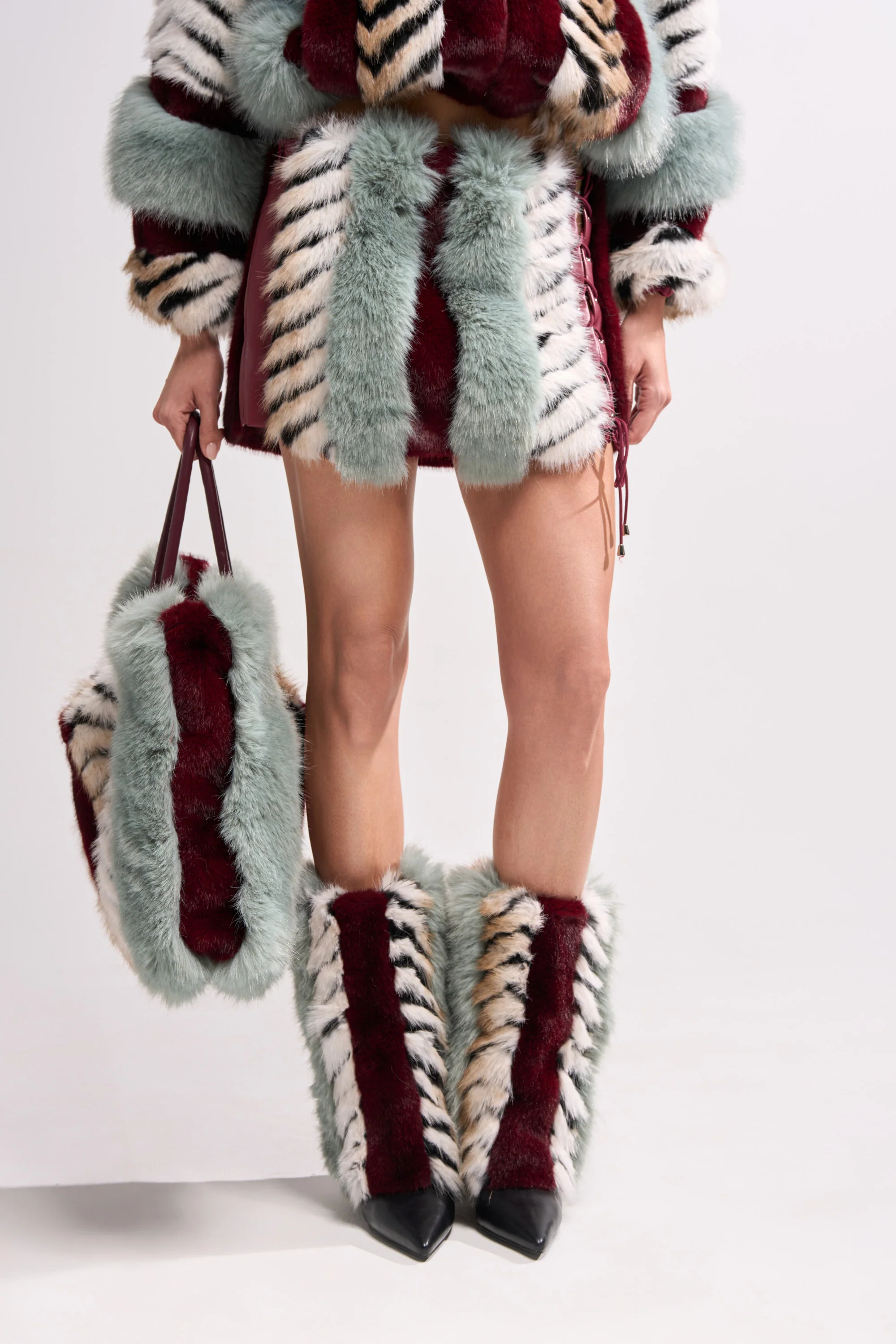 AZALEA WANG BRIASH BLUE MULTI FUR HIDDEN WEDGE BOOTIE - Image 2