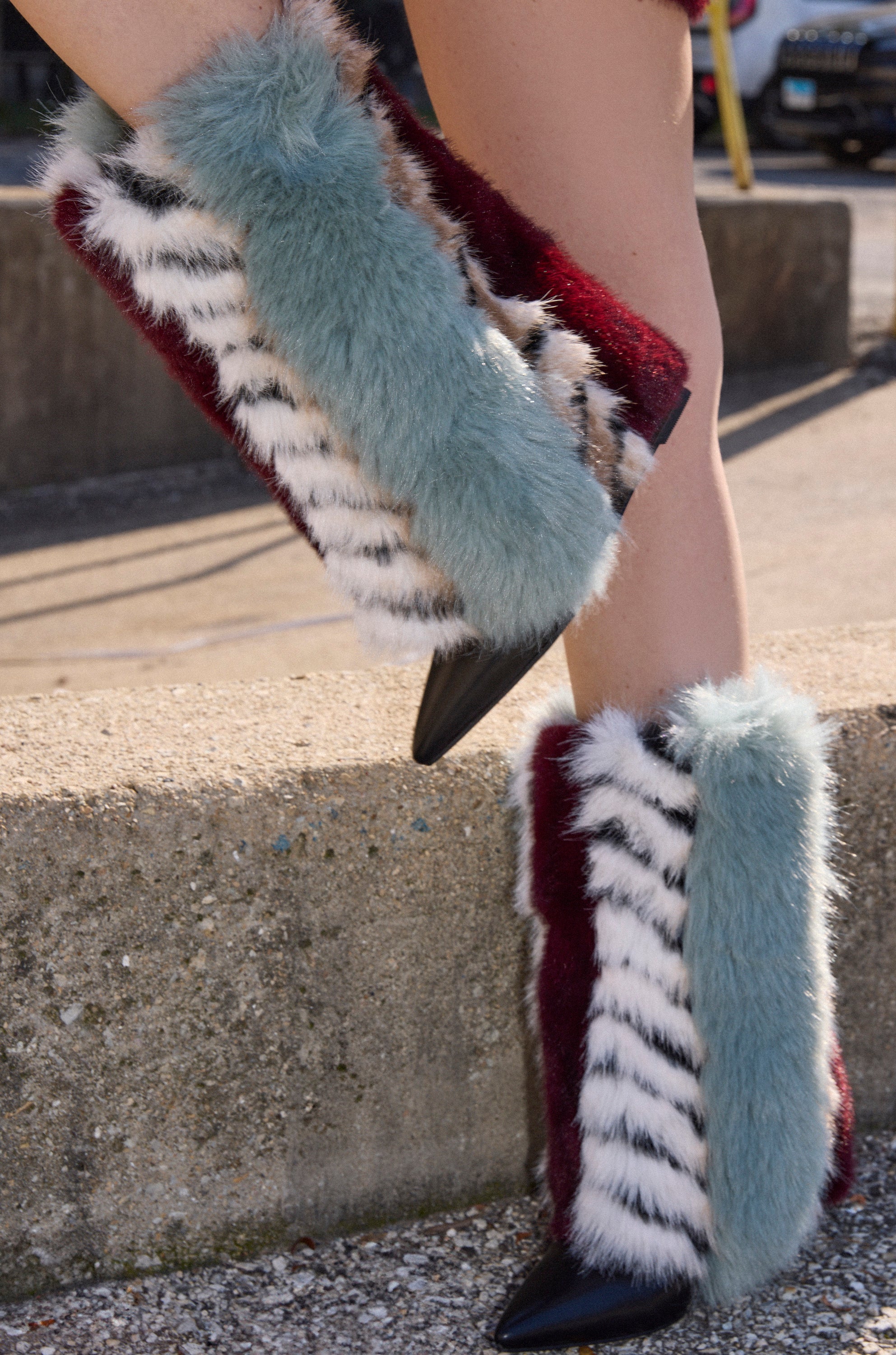 AZALEA WANG BRIASH BLUE MULTI FUR HIDDEN WEDGE BOOTIE - Image 3