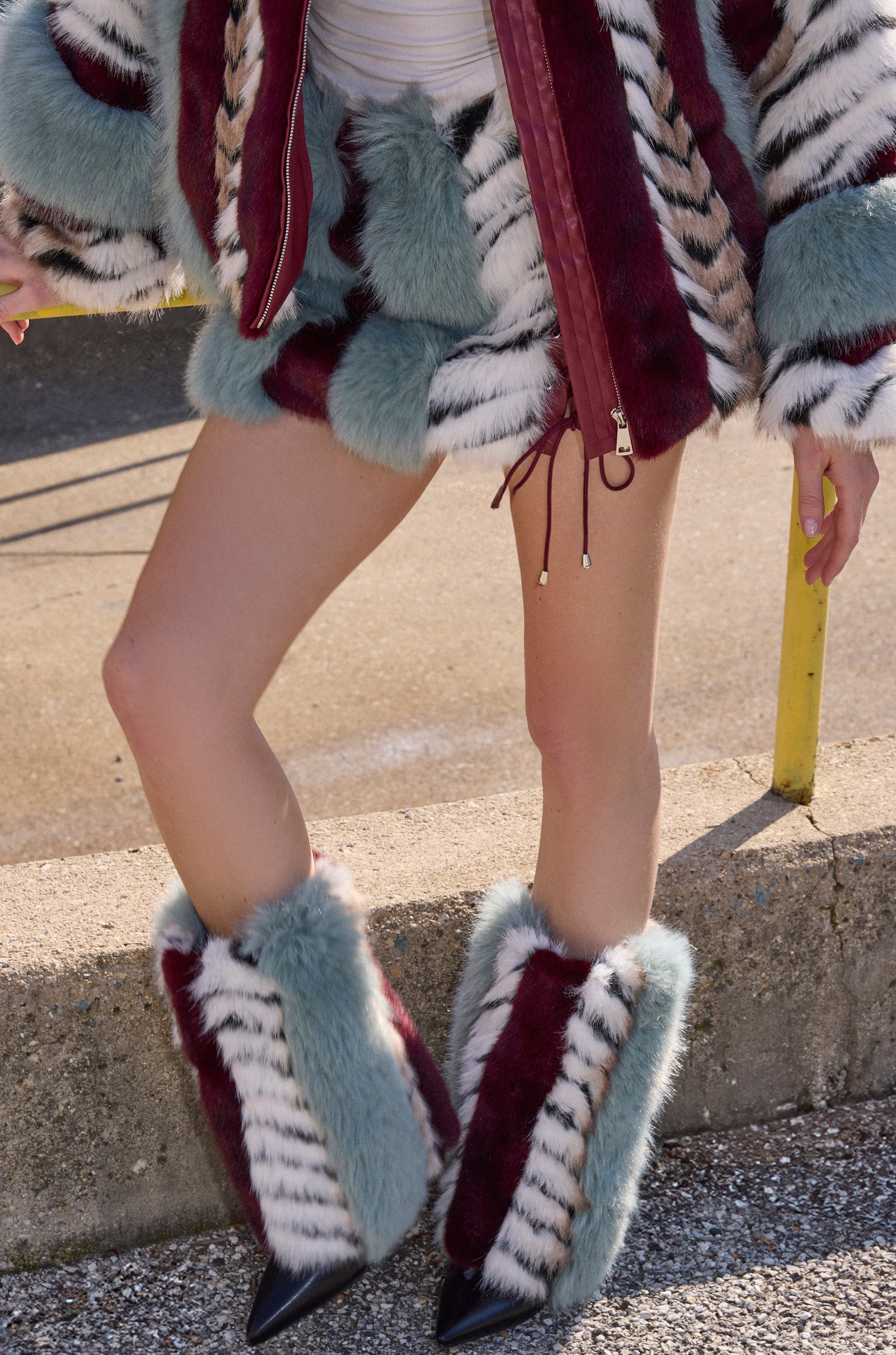 AZALEA WANG BRIASH BLUE MULTI FUR HIDDEN WEDGE BOOTIE - Image 4