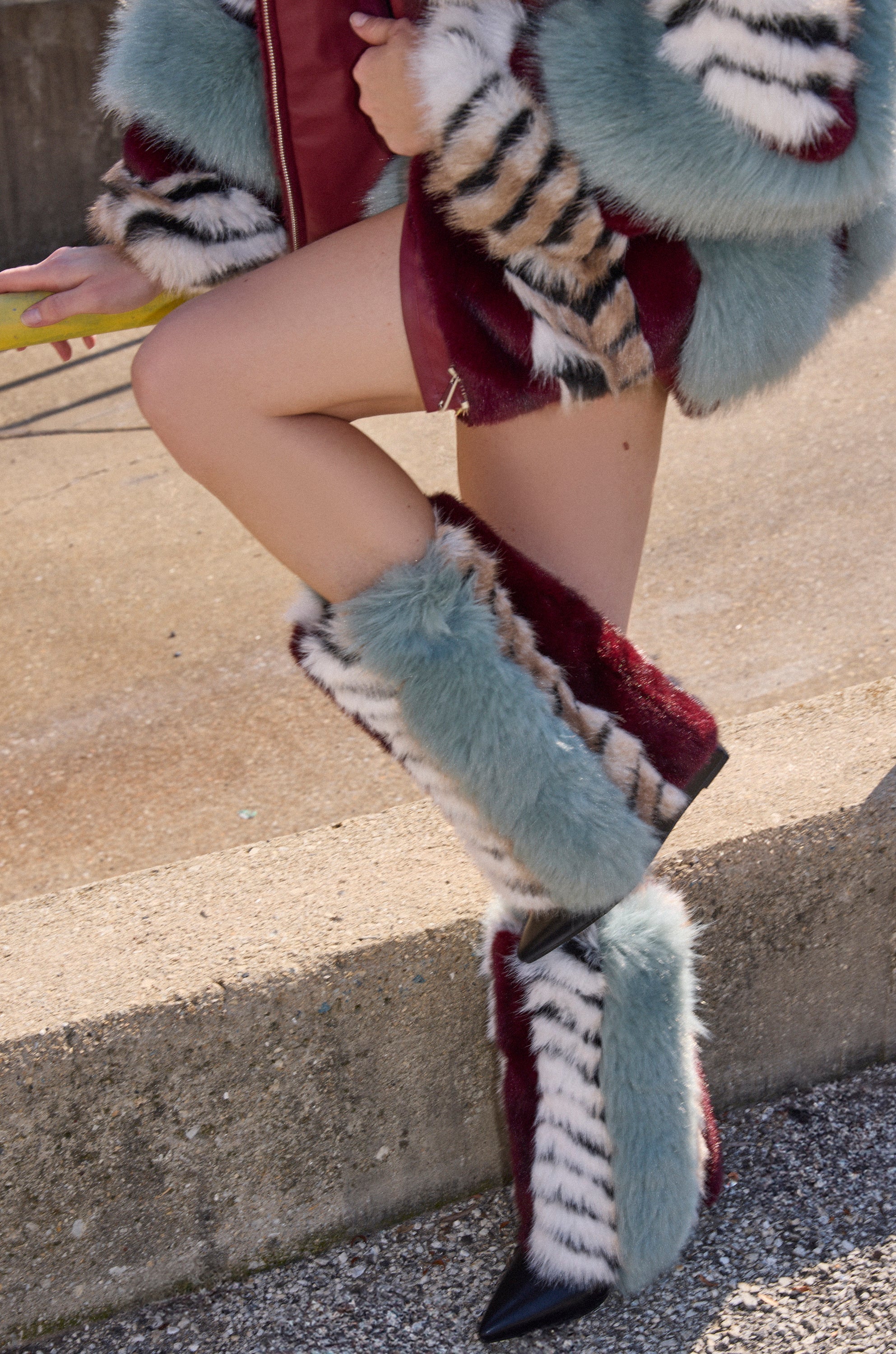 AZALEA WANG BRIASH BLUE MULTI FUR HIDDEN WEDGE BOOTIE - Image 5