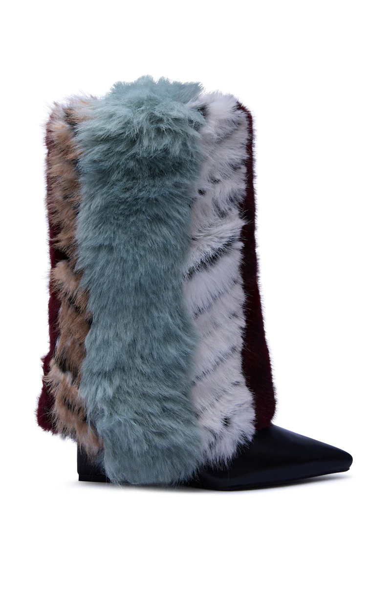 AZALEA WANG BRIASH BLUE MULTI FUR HIDDEN WEDGE BOOTIE - Image 6