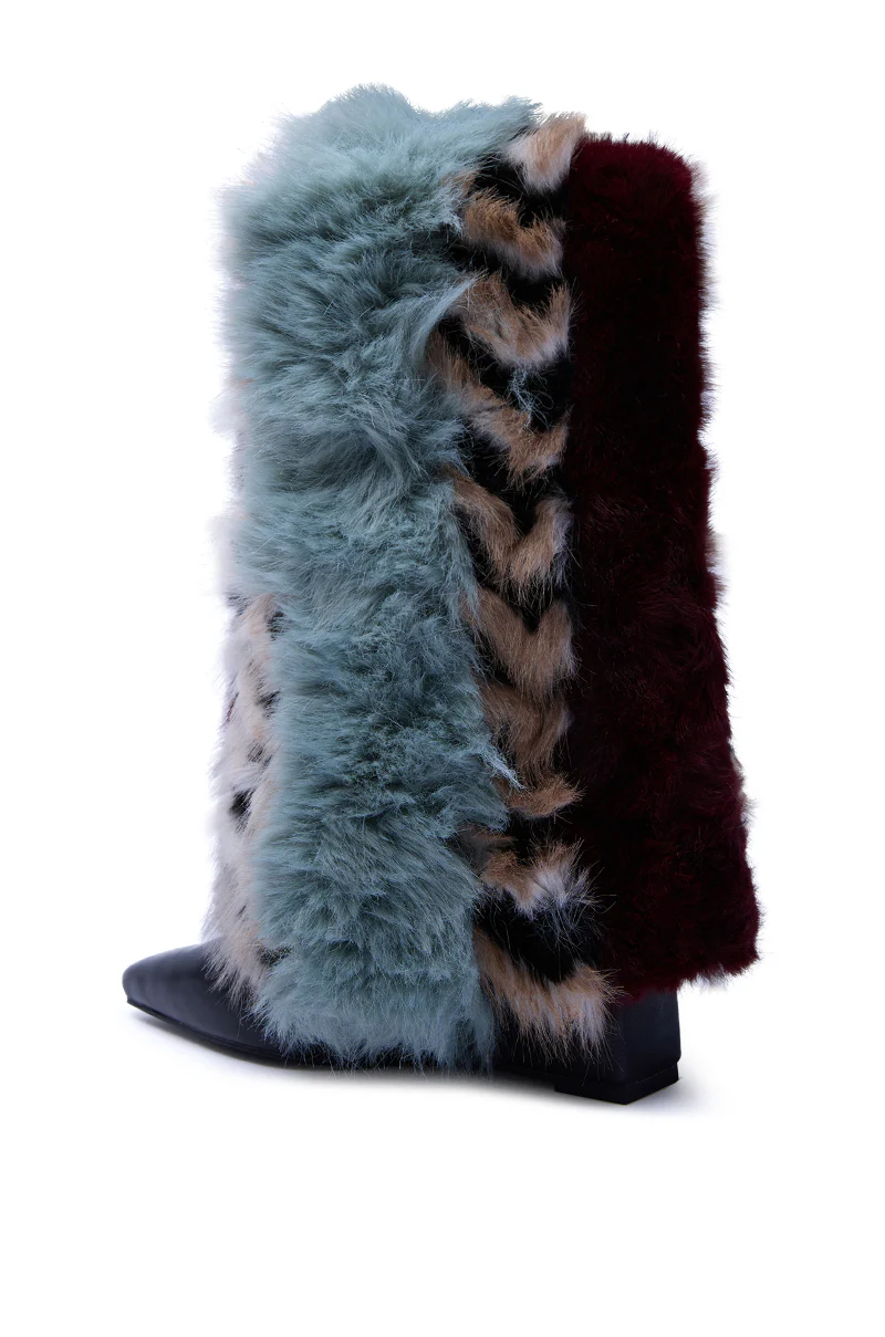 AZALEA WANG BRIASH BLUE MULTI FUR HIDDEN WEDGE BOOTIE - Image 8