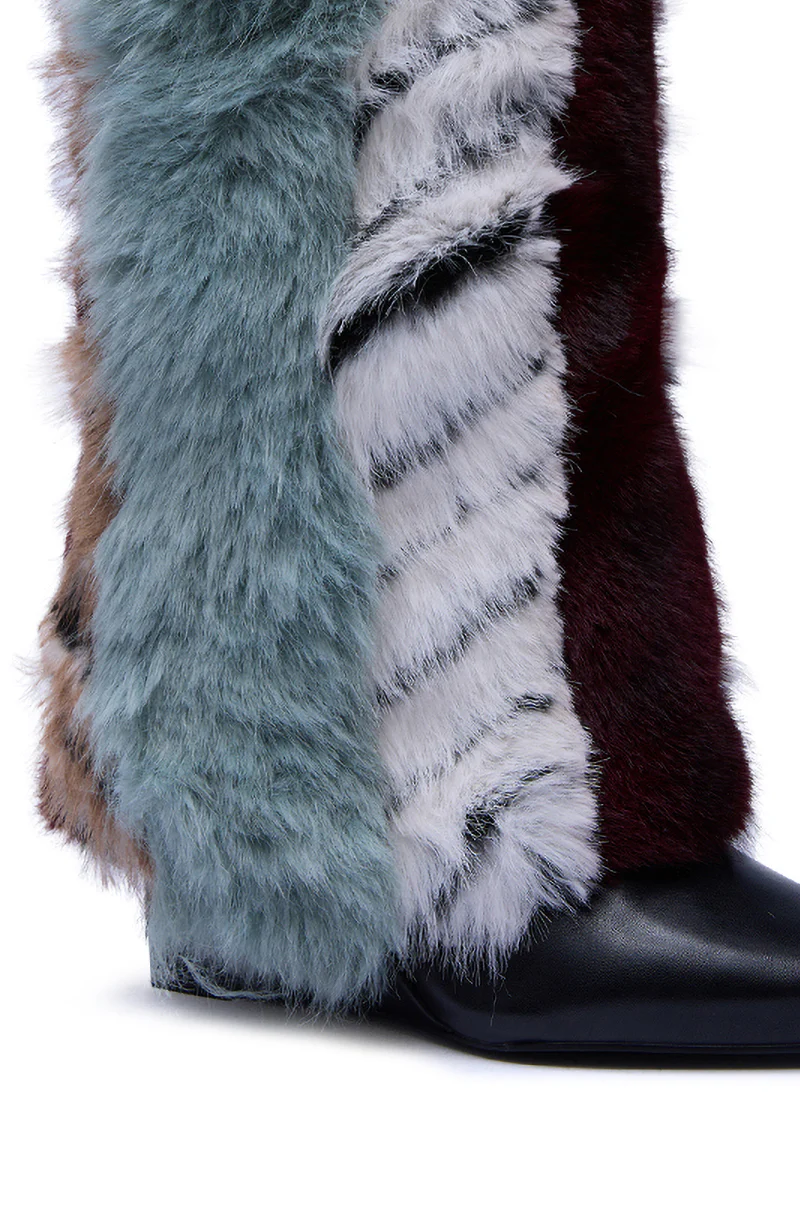 AZALEA WANG BRIASH BLUE MULTI FUR HIDDEN WEDGE BOOTIE - Image 9